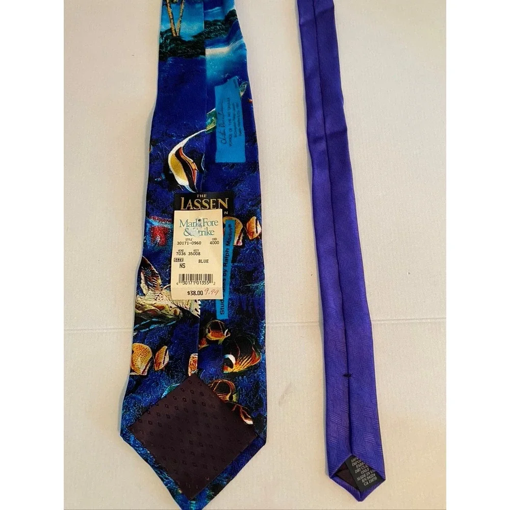 Lassen by Ralph Marlin Silk Tie Blue Tropical Fish Coral Reef Underwater Print